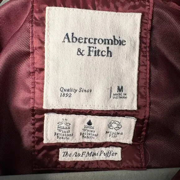 Abercrombie & Fitch A&F Satin Mini Puffer Jacket Sz M Burgundy Red Coat - Picture 3 of 13